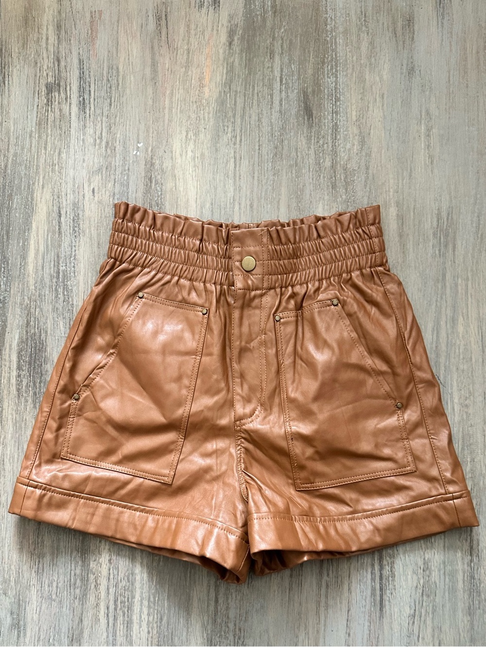 privy Women’s High-Waist Faux Leather Paperbag Shorts